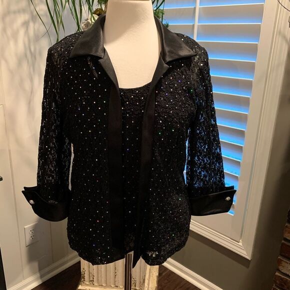 Vintage 2 pc blk sequin ensemble/cardigan by R&M Richards - Picture 1 of 9